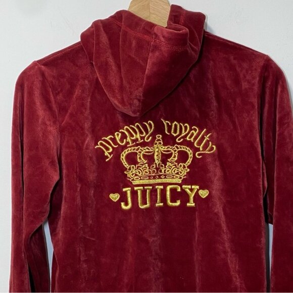 Juicy Couture Velour Zip Hoodie Garnet Red Classic Preppy Royal - Size L - Picture 5 of 8